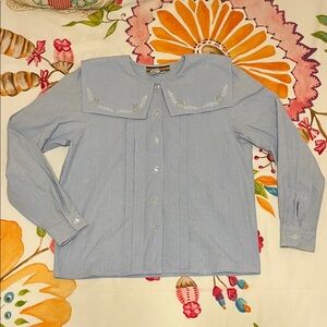 Light Blue Embroidered Women's Blouse